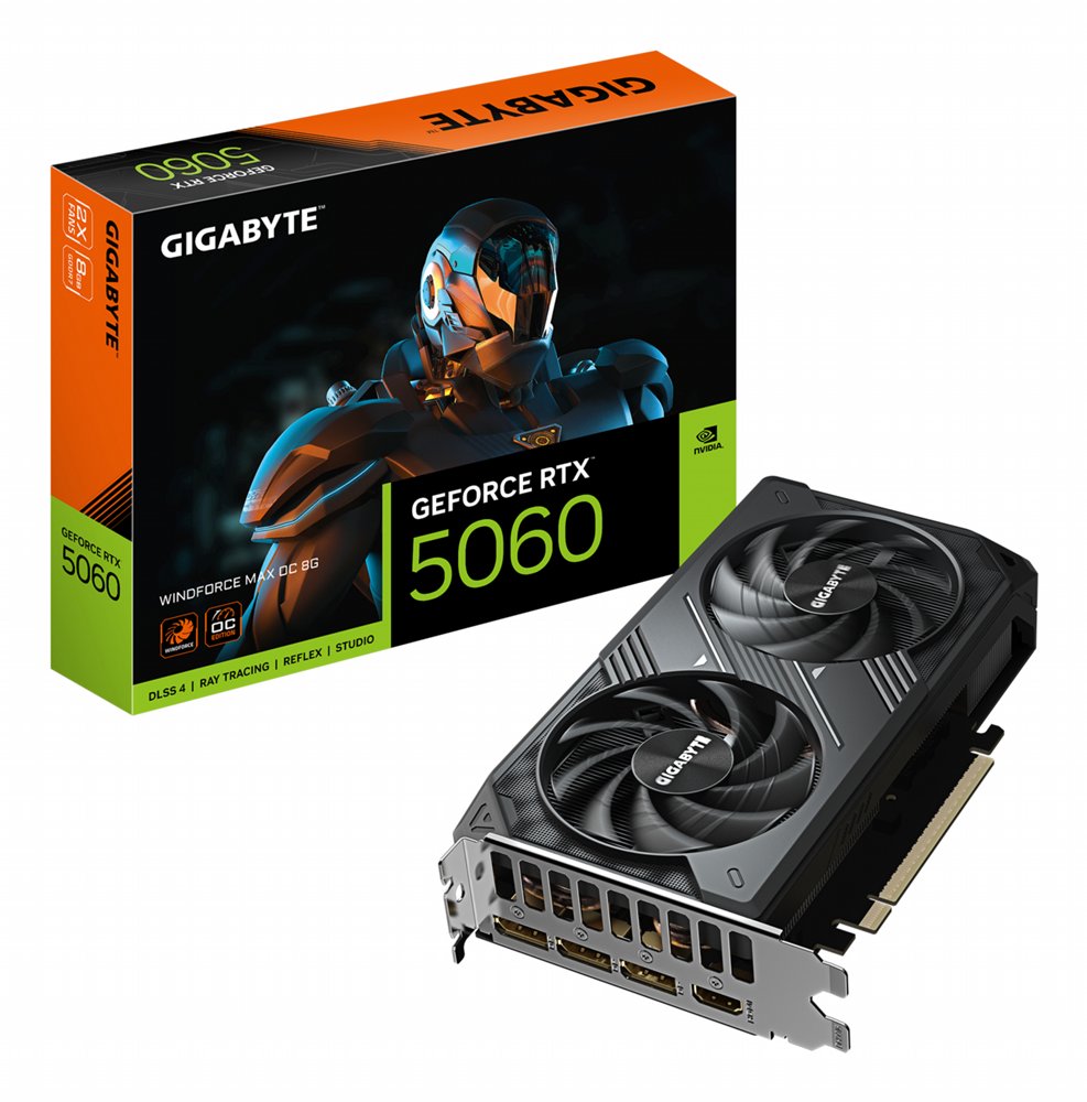 GIGABYTE GeForce RTX 5060 WINDFORCE MAX OC | 8GB GDDR7 | DLSS 4 | Videokaart | NVIDIA GPU - Matmuis - Matmuis